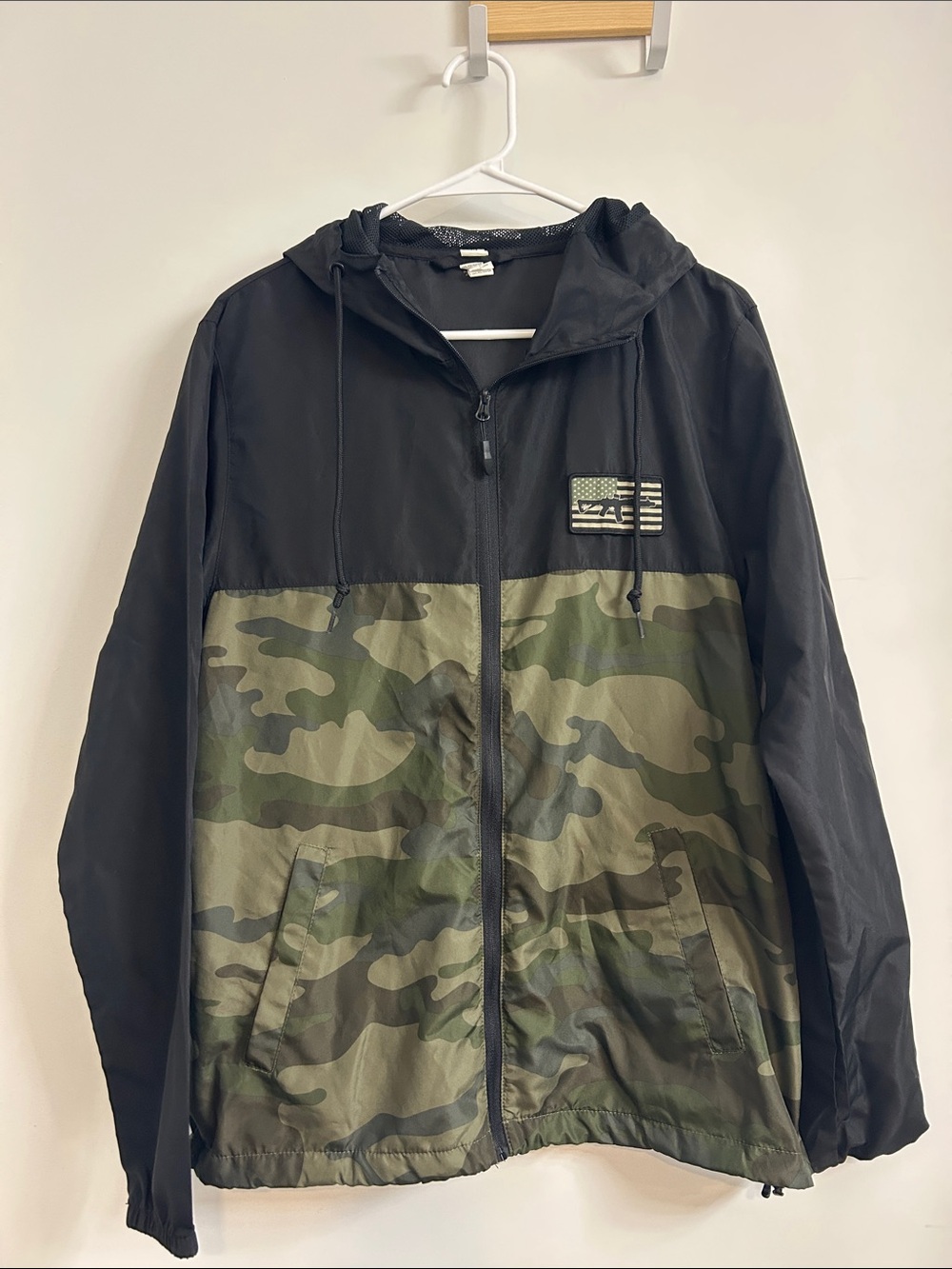 Men's Black & Green Camo Hooded Windbreaker Jacket